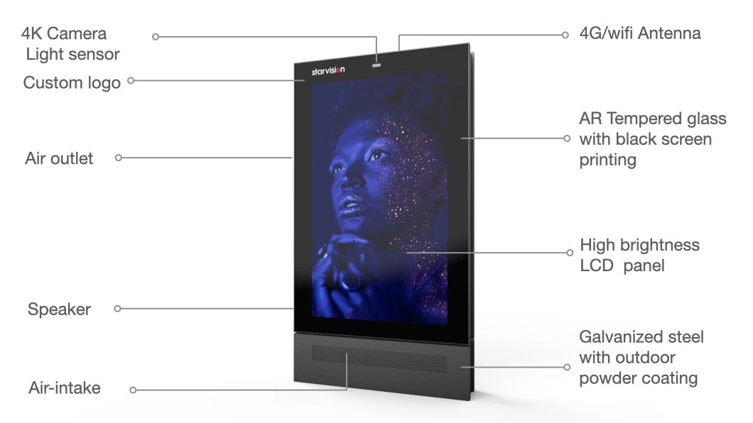 Advertising Display Outdoor LCD Digital Signage Totem with Ar Coating for Airport